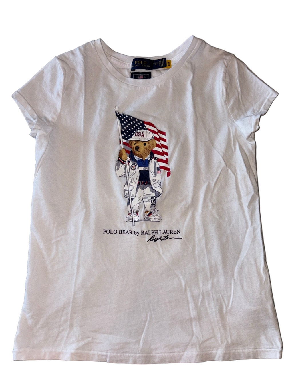 Polo Ralph Lauren Girls L 12-14 Team USA Polo Bear Ski Graphic T Shirt